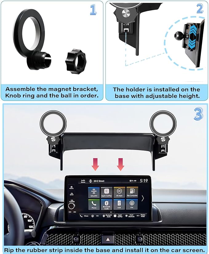 Car Phone Holder for Honda CRV/CR-V Hybrid 2023 2024 2025 2026/HR-V 2023-2026 Accessories Apply to 7/9 Inch Touch Screen Fixed Clip Magnetic Cell Phone Mount Handsfree 360 Degree Rotation
