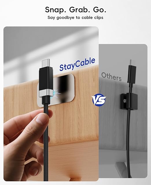Magtame StayCable 2Pack USB A to USB C Cable with Magnetic Holder 5FT, 3A Fast Charging Type-C Charger Cord, Anti-Drop Nylon Braided Cable for iPhone 17/16, Galaxy, Bedside, Desk, Car Cord Management