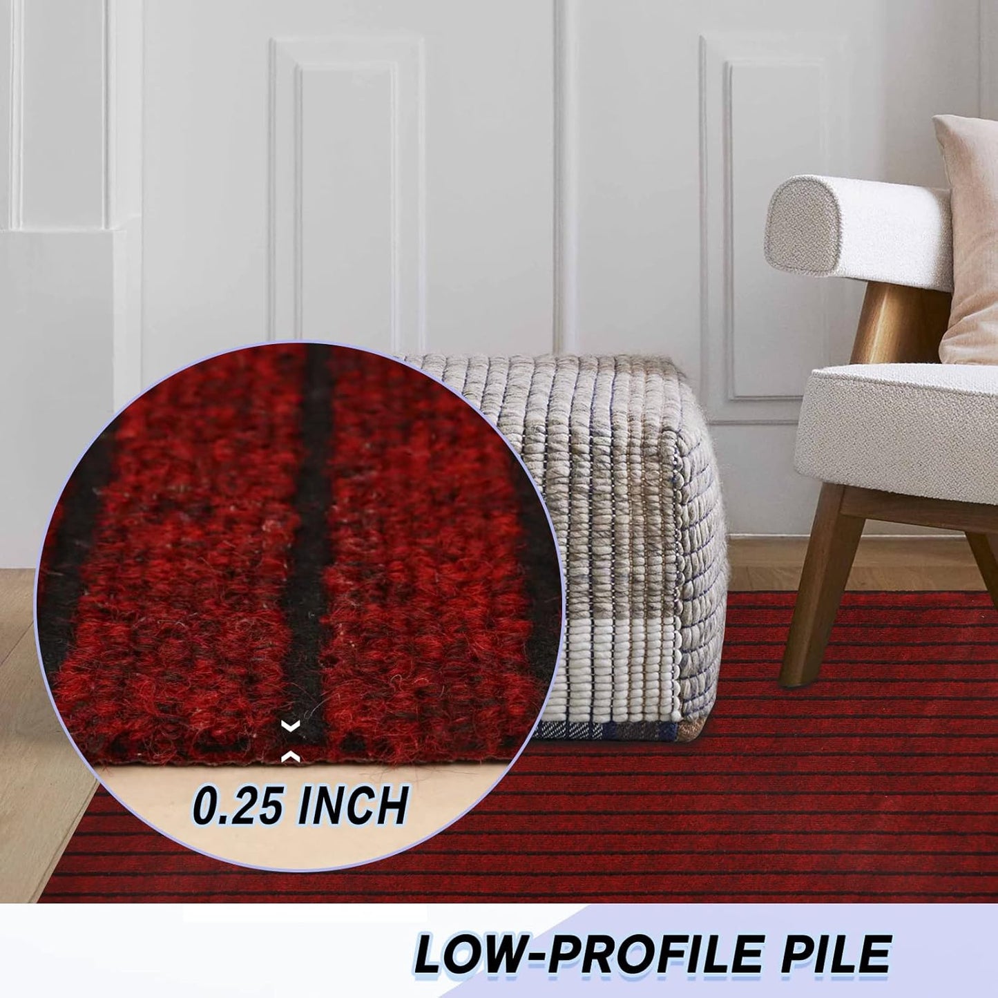 Custom Size Backed Non-Slip Area Rugs Runner, Easy Clean, Waterproof Runner Rugs for Hallway Entryway, Kitchen, Laundry, 4FT x 70FT, Red Stripe
