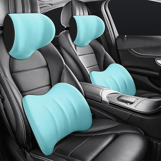 Car Headrest & Lumbar Support Cushion for Toyota RAV4 2012-2024, Ergonomic Car Seat Headrest Memory Foam Neck and Back Pillow Kit Breathable Removable for Driving Fatigue Relief,C/Blue