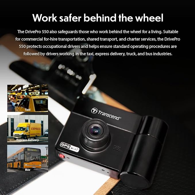 Transcend DrivePro Dash Cam Front and Rear, 2K QHD 1440P+1080P Full HD Car Cam/140°Wide-Angle/180°Rotatable Rear Lens/Night Vision Loop Recording/Head-Up Display/Wi-Fi/GPS GLONASS/ADAS/Support 1TB Max