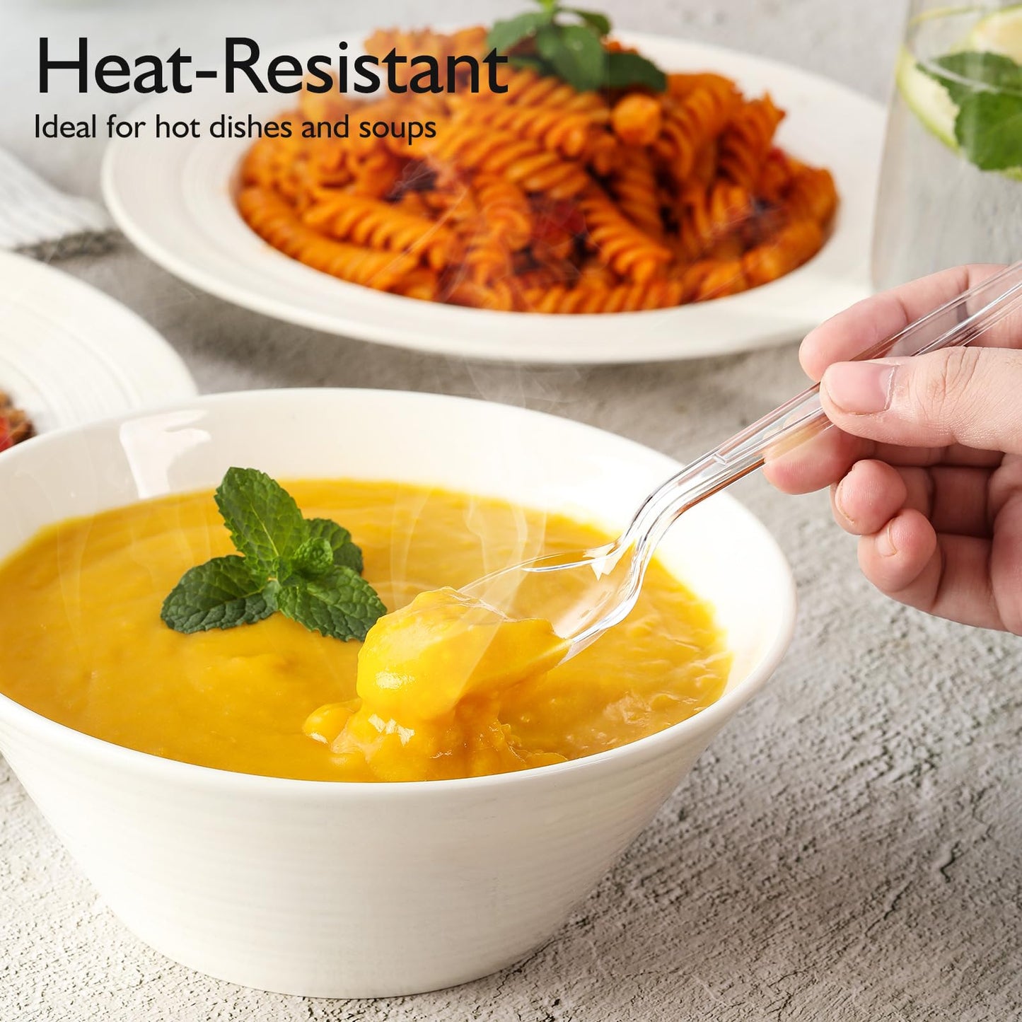[100 Count] Clear Plastic Spoons Heavy Duty, Premium Disposable Spoons, Durable Plastic Cutlery for for Parties, Picnics, Big Event, Daily Use - Heat Resistant & BPA Free - Clear