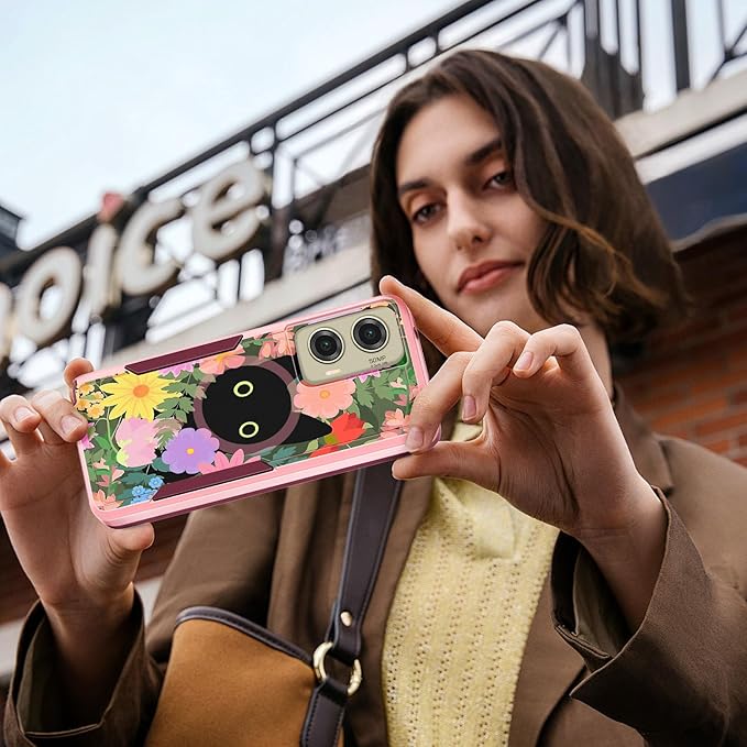 for Moto G Stylus 5G 2024 Case - Compatible with MagSafe Women Girls Cute Magnetic Phone Cover Girly Cat Flower Floral Heavy Duty Shockproof Design for Motorola Moto G Stylus 5G 2024 Cases