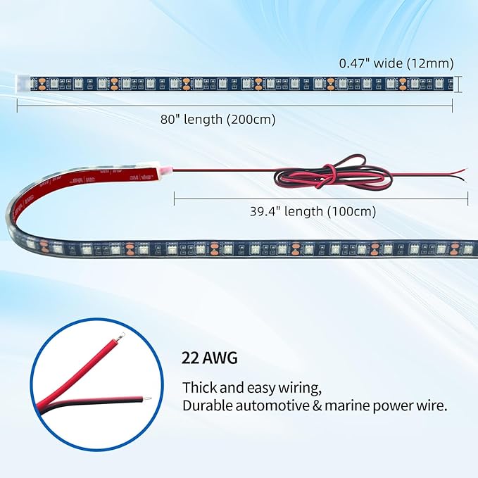 12V Marine Boat LED Light Strip Super Bright, 2 Pack 6.56FT IP68 Fully Waterproof RV Front Cap Lights, Golf Cart Underglow Roof Lights Strip for Truck ATV UTV SUV Car Pickup Trailer, Cuttable, Amber