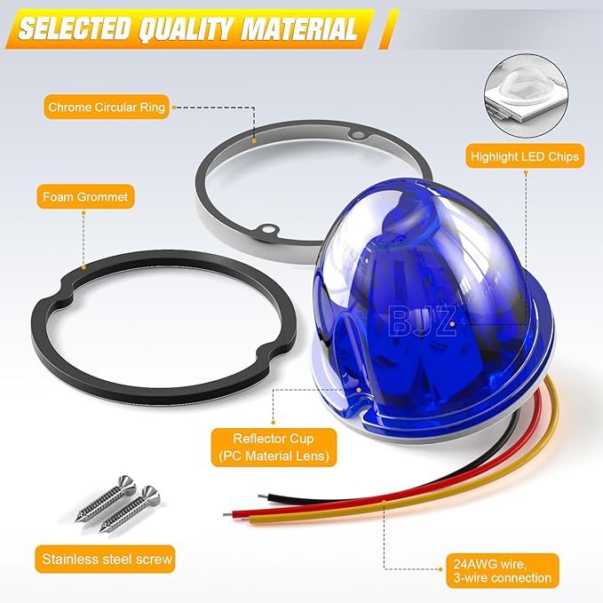BJZ 6Pcs Blue Watermelon LED Strobe+Constant Marker Lights Dual Function Watermelon-Shaped Side Marker Clearance Tail Top Cap Roof Lights for Trailer Truck Semi-Trailer Heavy-Duty Truck Bus Van