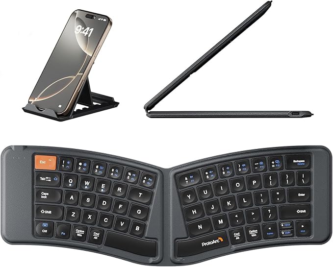 ProtoArc Ergonomic Foldable Keyboard, XK03 Split Folding Bluetooth Keyboard