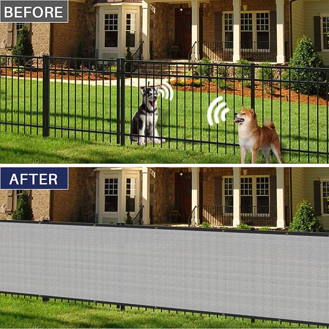Windscreen4less Privacy Fence Screen Heavy Duty Windscreen Fencing Mesh Fabric Shade Net Cover with Brass Grommtes for Outdoor Wall Garden Yard Pool Deck, 8'x24' Light Gray