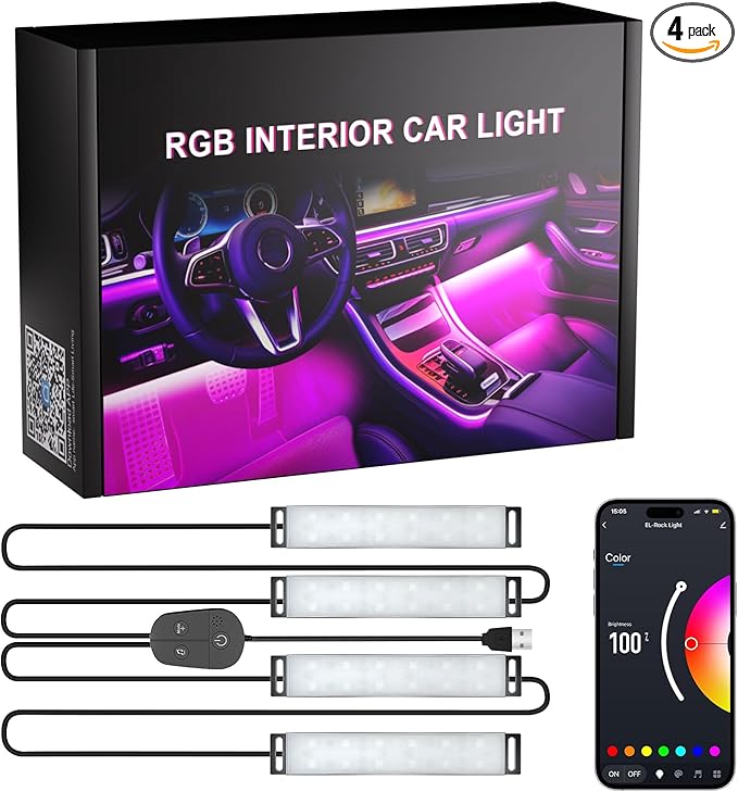 Honalia Car LED Lights Interior, RGB Ambient Lighting Car with DIY Mode and Music Mode, 2 Lines Design Inside Car Lights for Trucks SUVs, DC 5V
