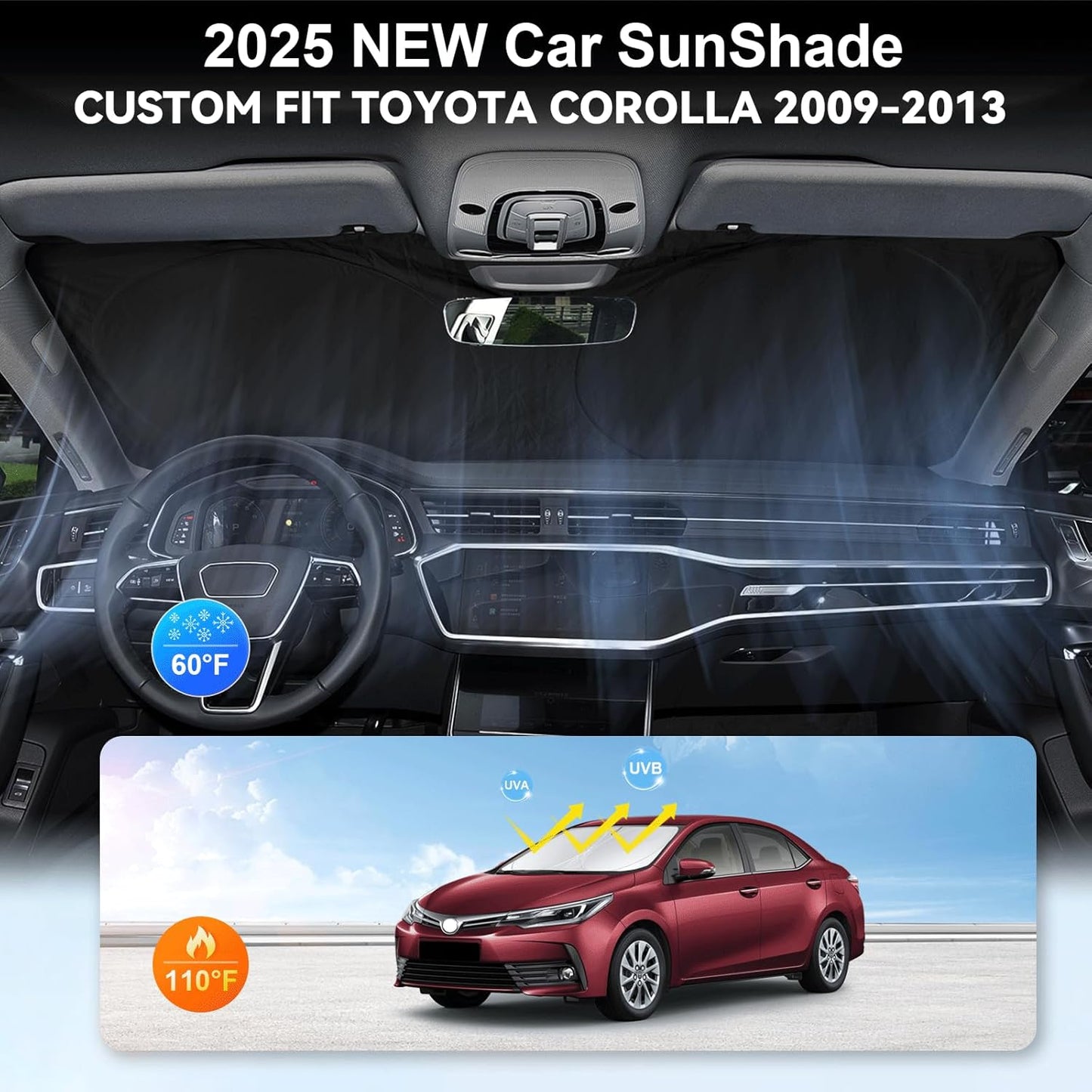 Custom Fit Corolla Windshield Sunshade for 2009-2012 2013 Toyota C-orolla Hatchback Sedan Accessories (Not for Corolla Cross) Front Window Shield Cover Sun Visor Protector Block UV Rays