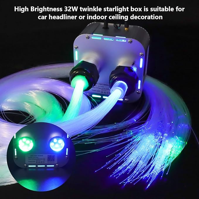 AMKI Dual Color 32W Twinkle 2300pcs 0.03in 16.4ft Fiber Optic Lights Starlight Headliner Kit,Pure White Meteor Shooting Star 200pc Fiber,Sound Mode Starlight Box for Car Movie Theater Home Ceiling