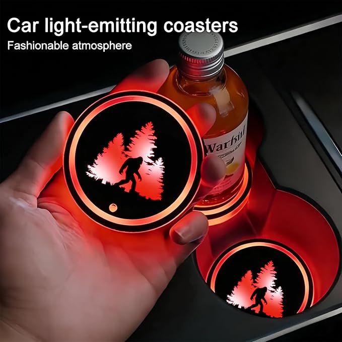 Raccoon LED Cup Holder Lights for Car,2Pcs LED Light Up Cup Holder Coasters with USB Charging 7 Colors 3 Modes,Waterproof Interior Atmosphere Lamp,Car Decor Accessories Raccoon Gifts for Women Men