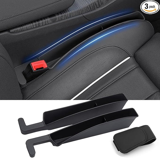 Car Seat Gap Filler, Seat Gap Organizer with Phone Holder, Car Seat Accessories, Car Organizer Fit Car SUV Truck, 2PCS Seat Gap Filler and 1 Pack Sunglass Holder Black