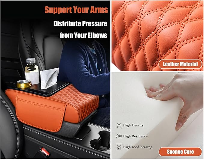 Car Armrest Center Console Cover for Ford Maverick 2022–2025, Center Console Pad with Cup Holder, Multifunctional Armrest Cushion,C Coffee