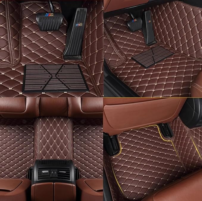 Custom Personalized Floor Mats for Cars，Luxury Full Coverage All Weather Car Floor Mats，Anti-Slip Leather Car Mat Set ，Custom Floor Mats for 99% of Cars, Trucks & SUVs (Black Beige)