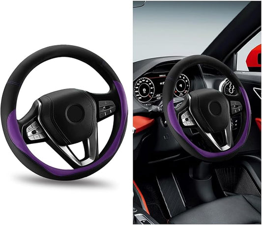 Car Steering Wheel Cover, Universal 15" Anti-Slip Auto Steering Wheel Protector for Men Women, Breathable Odor Free Leather Steering Wheel Car Accessories Fit Most Vehicles (Purple)