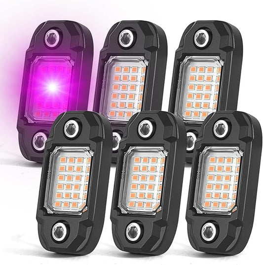 6Pods LED Rock Lights Purple 24 LEDs Chips Neon Trail Rig Lamp Underglow Light for Cars Trucks SUV ATV UTV
