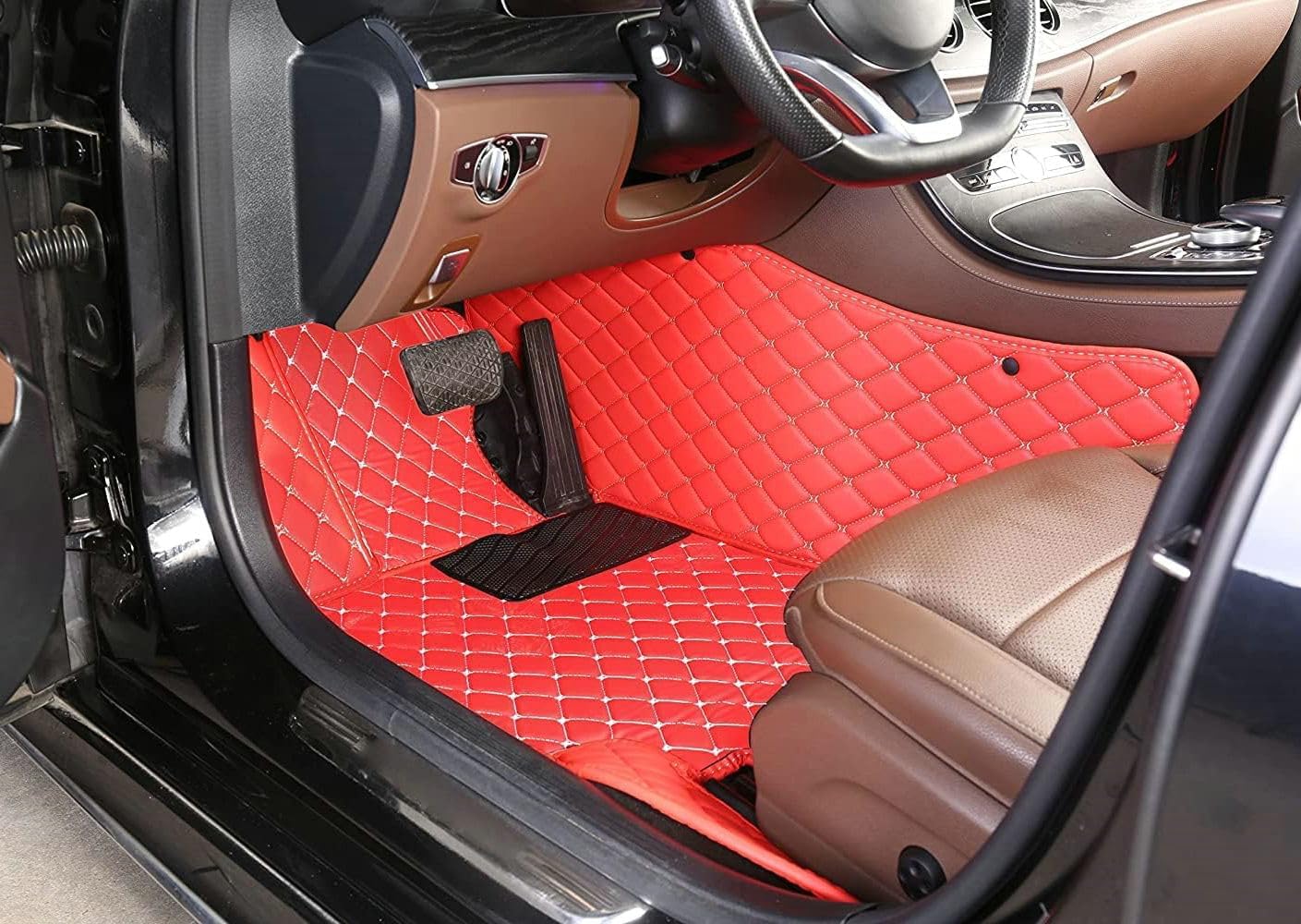 Custom Artificial Leather Waterproof All-Weather Car Floor Mats Fit for 99% Sedan SUV Sports Car Vehicle Car Mat (Wine red Black Beige)