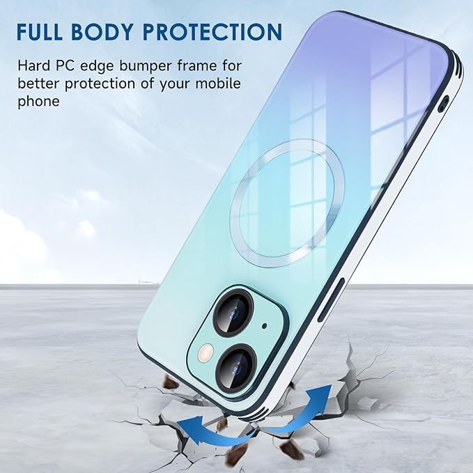 Guppy Compatible with iPhone 14 Plus with MagSafe Case, Magnetic Gradient Case with MagSafe Charging, Gradient Glass Back Cover with Lens Film-Black