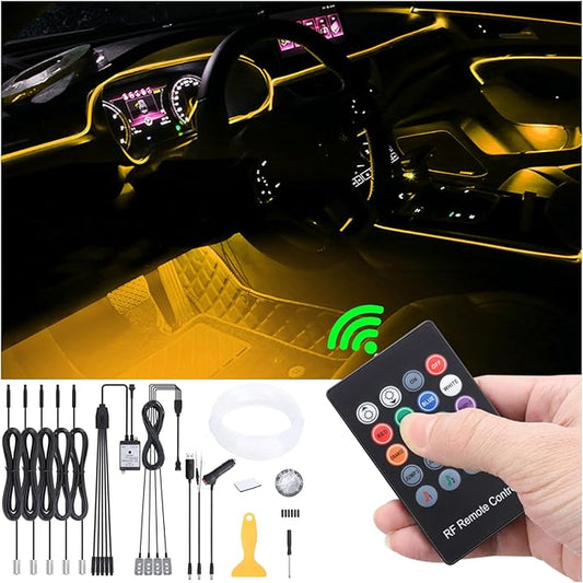 6 Meters Optic Fiber Car Ambient Lighting with RF Remote Control 64 Colors Multicoloured Music Interior Footwell Lighting Kit DC 12V 1W