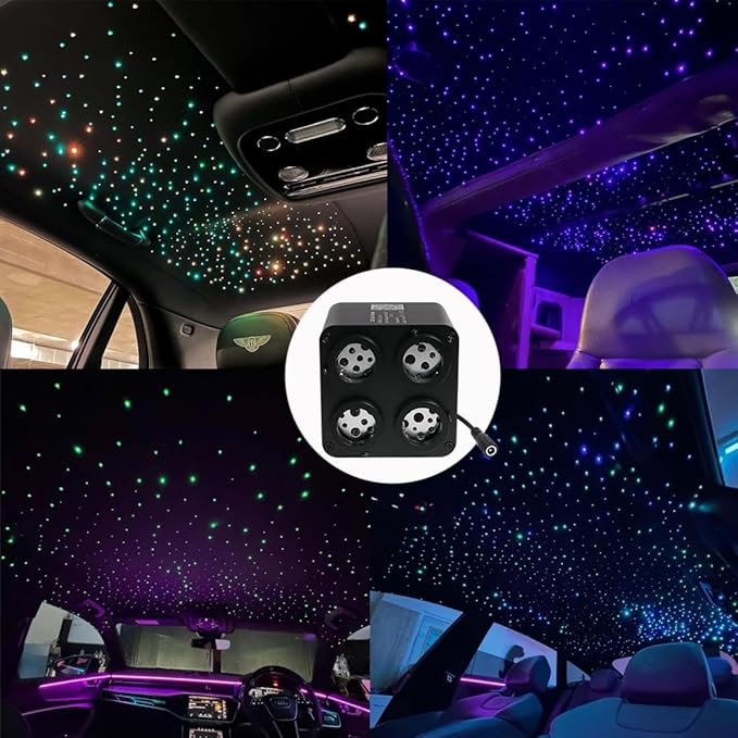 AMKI Updated 4Color Twinkle 36w Starlight Headliner Kits 2000pcs 0.03in 13.1ft Fiber Optic Light Cable 4 Ports Starlight Box App/Remote Control Sound Mode for Car Home Ceiling Decoration