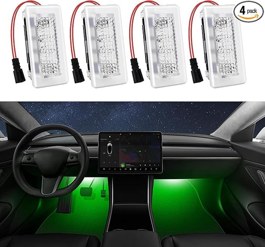 4 Pcs Interior LED Lights Bulbs Kit Compatible with Tesla Model 3, Y, X, S, Super Bright Replacement Light Bulbs for Footwell, Door Puddle, Trunk, Frunk - for Tesla Accessories (Green)
