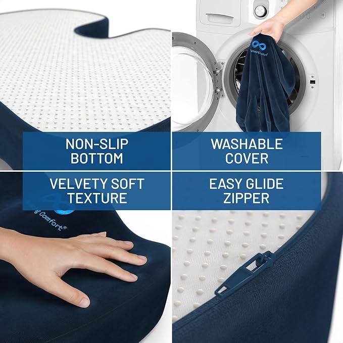 Everlasting Comfort Doctor Recommended Memory Foam Seat Cushion for Office Chairs & Car Seat - Ergonomic Office Desk Accessories for Tailbone Pain Relief, Sciatica & Back Support