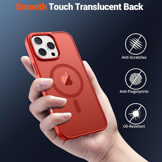 SUPFINE Magnetic for iPhone 16 Pro Case (Compatible with MagSafe) (Military Grade Drop Protection) Slim Translucent Matte Shockproof with Anti-Fingerprint Phone Case, Red