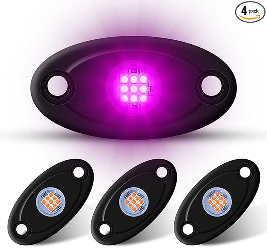 4 Pods LED Rock Lights Purple Neon Underglow Light Kits for Car ATV UTV SUV Boat Underbody Glow Trail Rig Lights Waterproof (Purple)