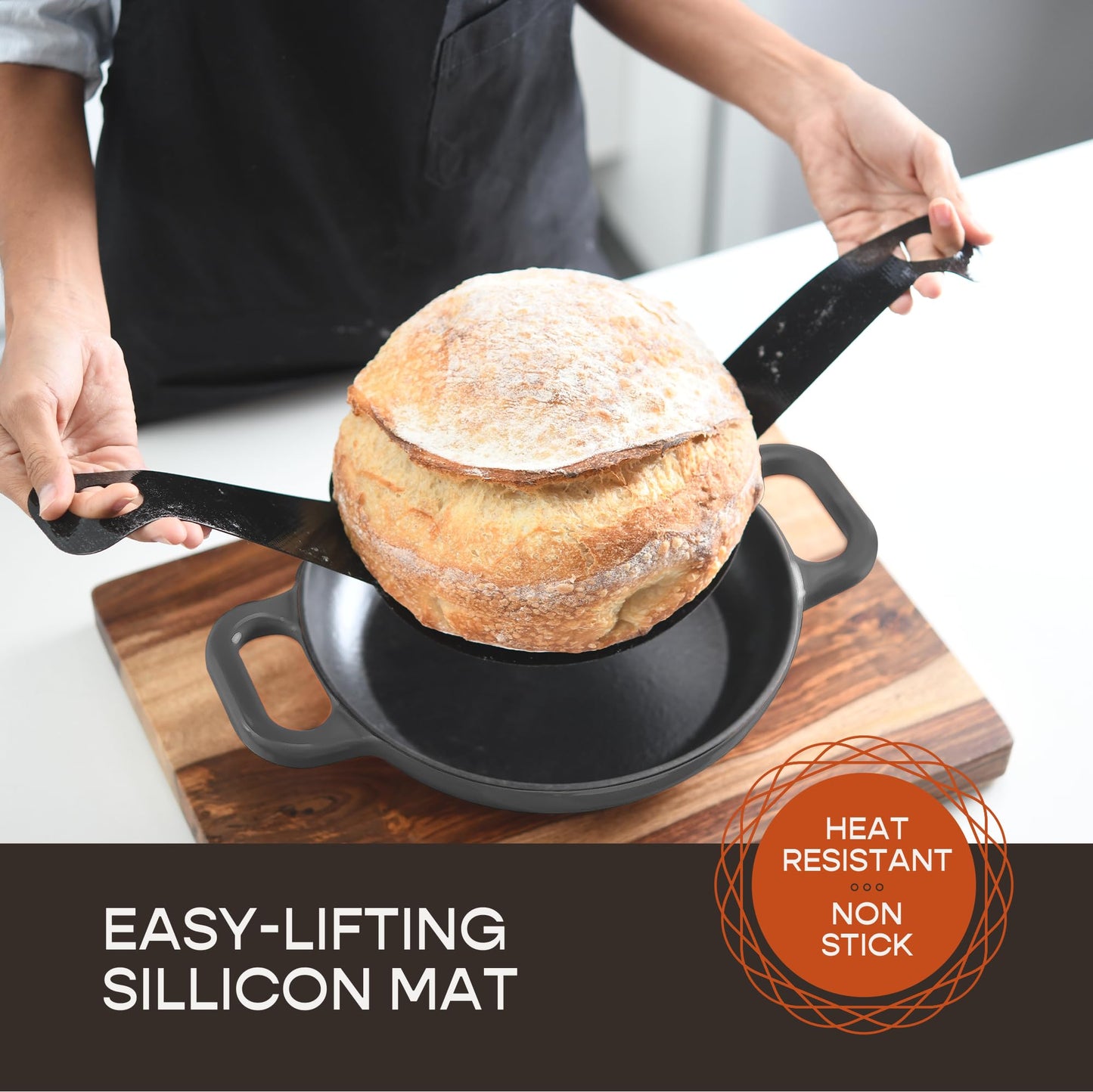 Krustic Enameled Cast Iron Dutch Oven for Sourdough Bread Baking | 6 Quart Pot with Lid | 10 Inch Ceramic Enamel Thick Coated Cookware Set with Non Stick Silicone Baking Mat for Cooking (Grey)
