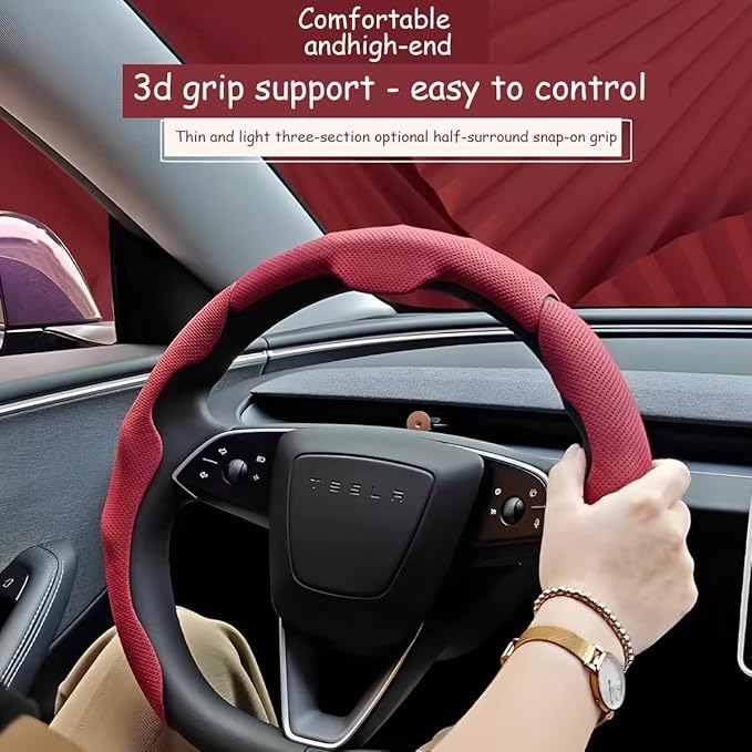 Car Steering Wheel Cover, Nappa Leather 15 Inch Snap-On 3PCS Set Vehicle Steer Wheel Wrap Protector, Non-Slip Automotive Interior Protection Accessories, Universal Fit (Black)