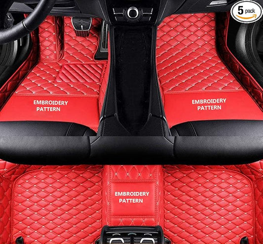 Car Floor Mats for 99% Cars, Trucks and SUVs Full Coverage Pads Protection Non-Slip Leather Floor Liners (Red)