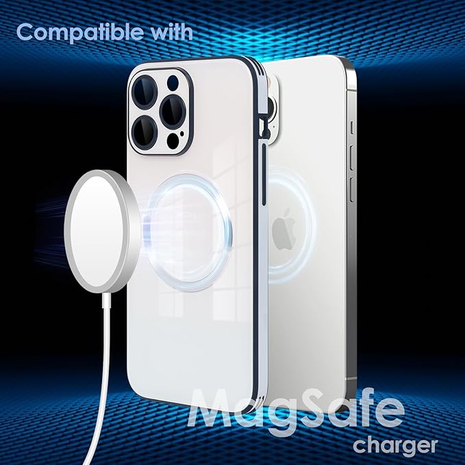 Guppy Compatible with iPhone 12 Pro Max Magnetic Case, Gradient Case with Magnetic Charging, Gradient Glass Back Cover with Lens Film-White