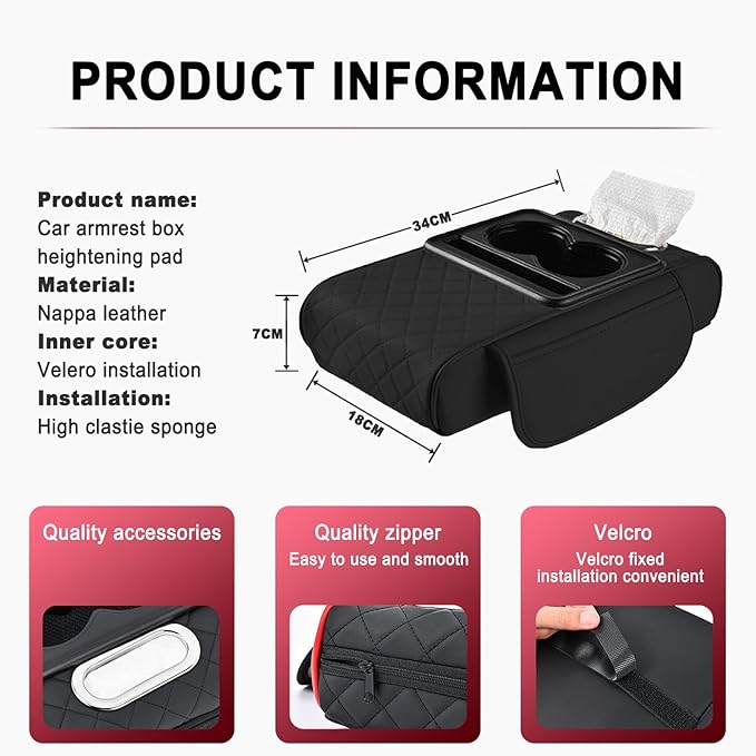 Car Armrest Storage Box for Nissan Hardbody (D21) 1986–1997, Center Console Organizer with Side Pocket, Ergonomic Memory Foam Armrest Cushion, Car Elbow Support Pad,E Beige