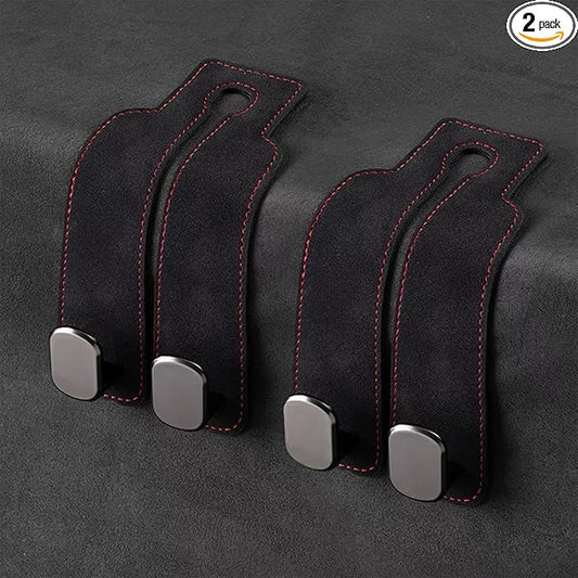 Car Headrest Hooks for Purses and Bags, Double Flexible Leather Hooks Car Accessories Interior for Women Men, 2 in 1 Back Seat Hook Car Organizer and Storage Car Essentials Organization Car Must Haves