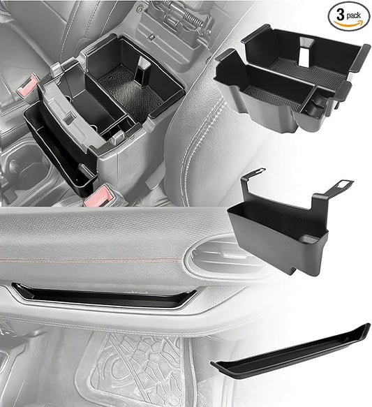 3PCS Center Console Organizer Combo Kit Compatible with 2018-2023 Jeep Wangler JL JLU 4xe Rubicon Sahara & Gladiator JT Accessories, Insert/Hanging Armrest Storage Box & Grab Bar Tray