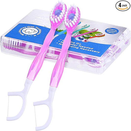 36 Pack Mini Disposable Toothbrushes – 5-in-1 Prepasted Travel Toothbrush with Toothpaste Floss & Pick for Hotel Camping Flight Car Guest Use – 9ct per Portable Case Essentials for Women Men Kids