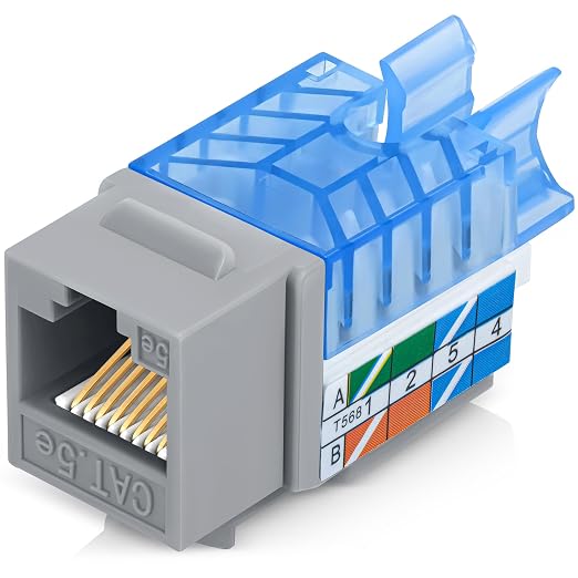 Everest 45° Angled RJ45 Cat5e Keystone Jacks 50-Pack in Gray