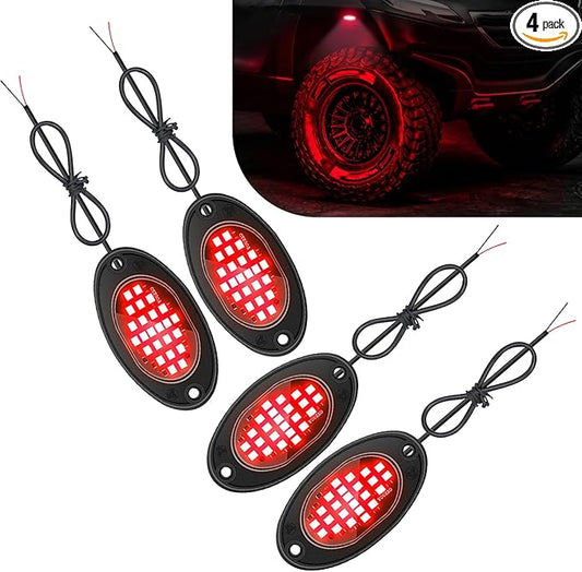 4 PCS LED Rock Lights, Super Bright Neon Underglow Lights, Waterproof Ambient Underglow Light Kit, Universal Undercar Neon Light Kit for Pickup Off Road RZR SUV ATV UTV Car (Red)