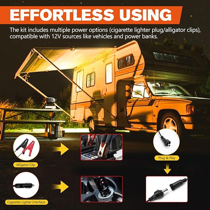 FIERYRED 2PCS 12V Dimmable LED Camping Light Bars IP67 Waterproof & Dustproof, Built-in Magnets & Velcro Mount, Aluminum Lighting Kit for Tent, RV, Awning, Roof Rack, Vehicle, Amber