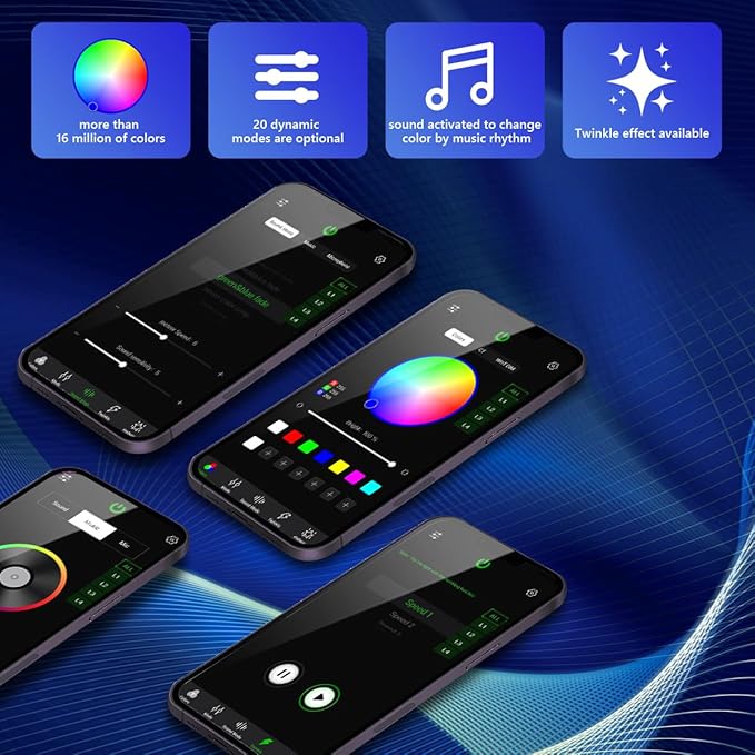 AMKI Updated 4Color Twinkle 36w Starlight Headliner Kits 2000pcs 0.03in 13.1ft Fiber Optic Light Cable 4 Ports Starlight Box App/Remote Control Sound Mode for Car Home Ceiling Decoration