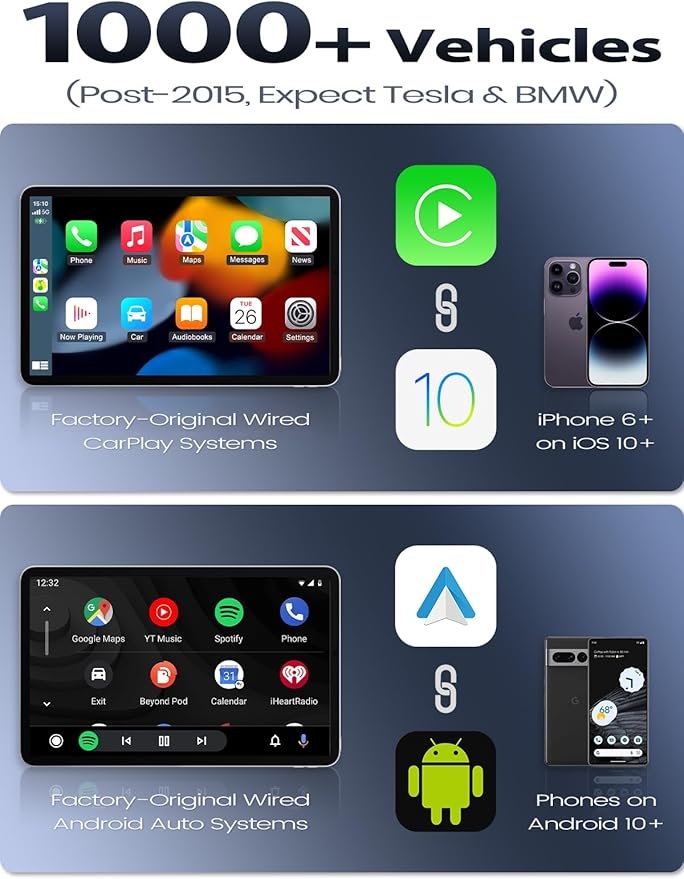 Mini Wireless CarPlay Adapter for iPhone & Android Auto (2026 Upgrade), No Delay, Fast Stable, Plug & Play, Converts Wired to Wireless Carplay Dongle, for Cars from 2016, USB-A/Type-C Brown