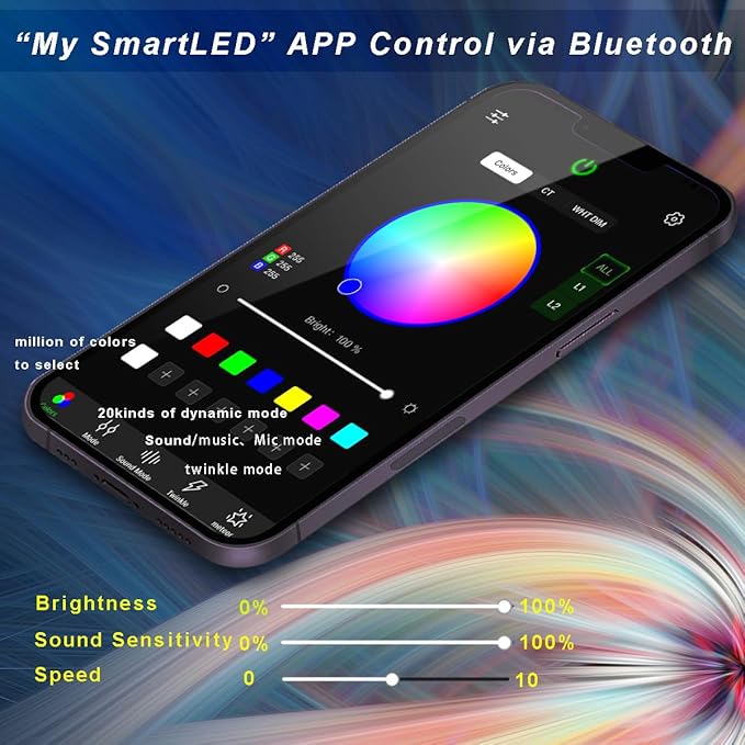 AZIMOM Mini 6W 300pcs Twinkle Fiber Optic Starlight Headliner Kit for Car Home 0.03in 6.5ft End Glow Fiber Strands Sound-Activated APP& Remote Control Starlight Engine