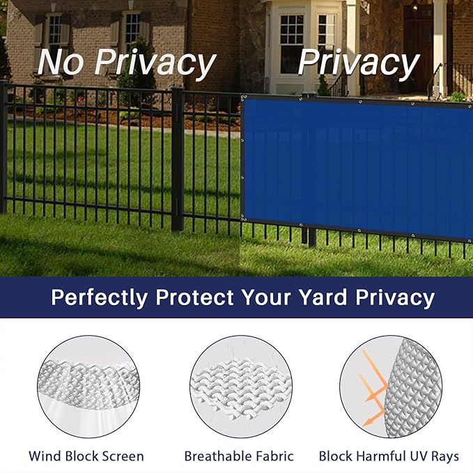 Windscreen4less Privacy Fence Screen Heavy Duty Windscreen Fencing Mesh Fabric Shade Net Cover with Brass Grommtes for Outdoor Wall Garden Yard Pool Deck, 8'x257' Blue