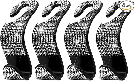 Car Purse Hook Bling Car Headrest Hook for Women Girls, 4 Packs Auto Back Seat Hangers Rear Headrest Hook for Purse, Bag, Handbag, Grocery (Silver)