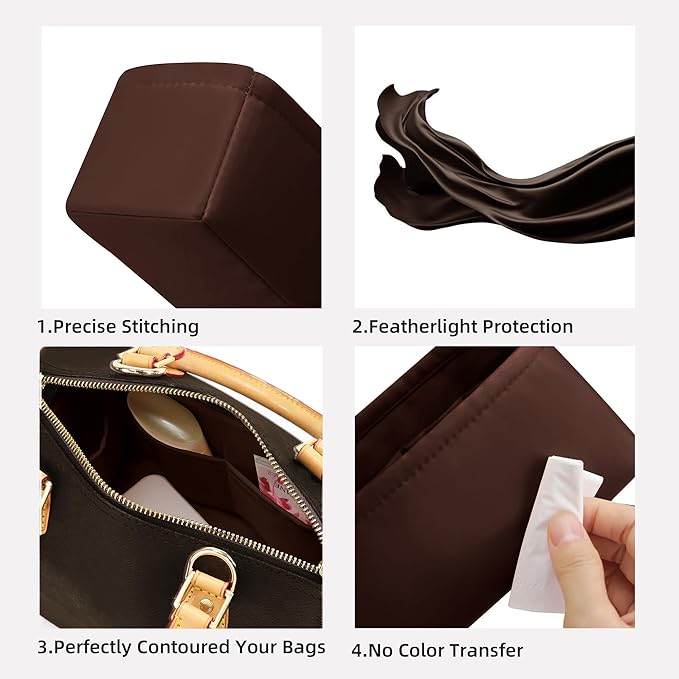 DGAZ Silk Purse Organizer Insert Fits LV Speedy 16/20/25/30/35/45 bags，Silky Smooth Bag Organizer，Luxury Handbag & Tote Shaper（Global Brown，SP20）