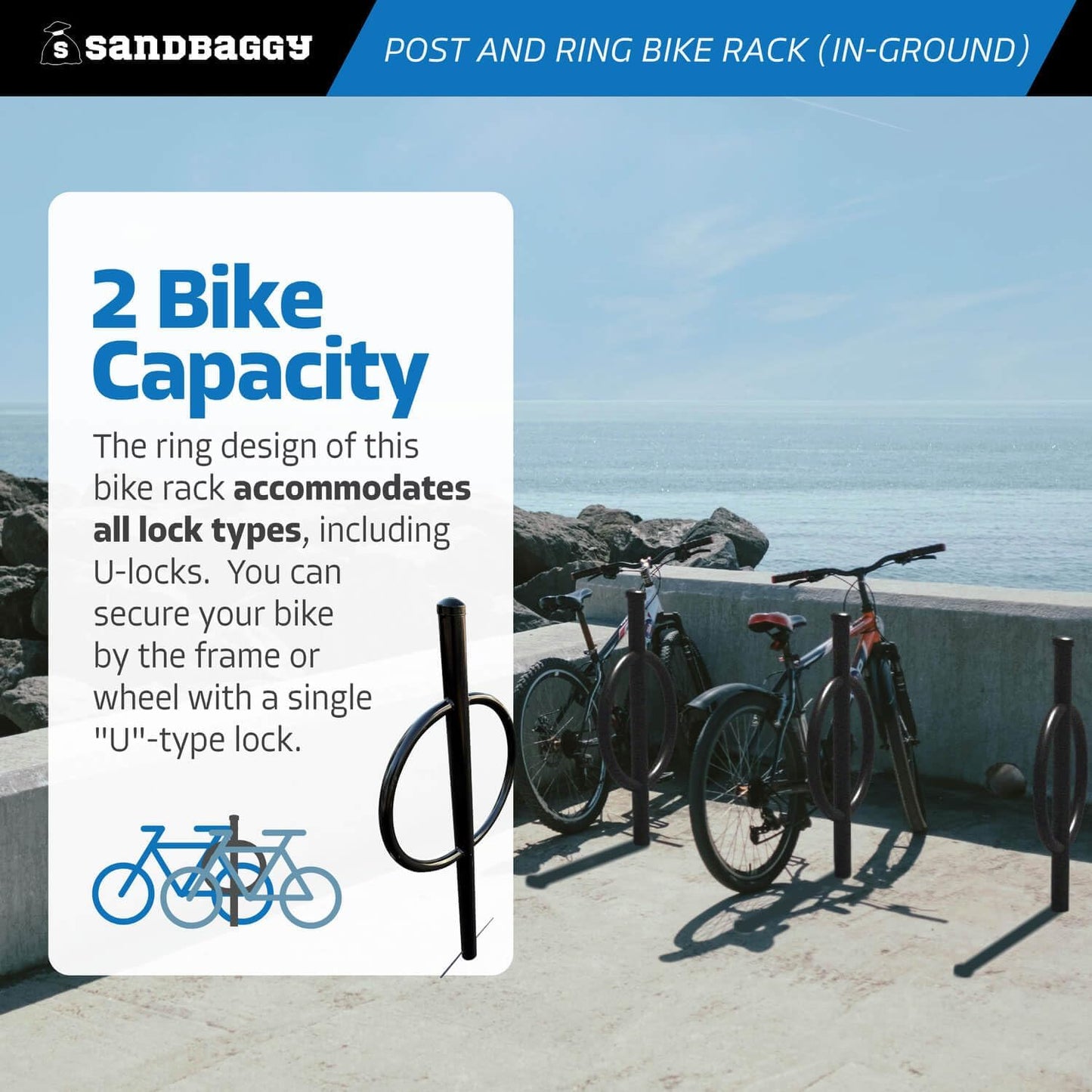 Sandbaggy Post and Ring Rack - In Ground - Commercial Outdoor Bike Parking & Storage Racks (Green, 2)
