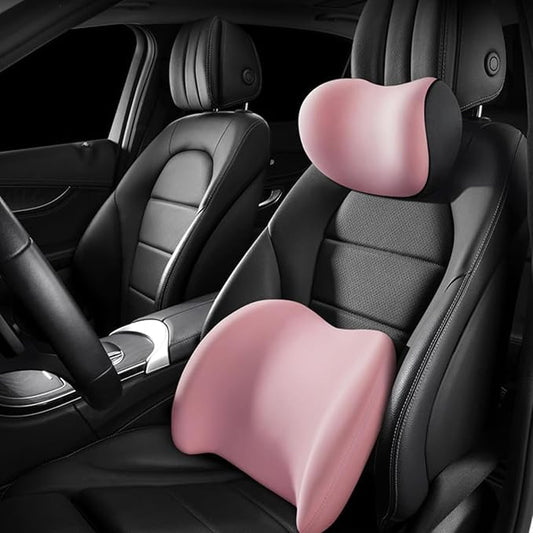 Car Lumbar Support Pillow Neck Pillow Set for Tesla Model 3 2017 2018 2019 2020 2021 2022 2023,Softness Cushion Neck Back Pain Relief Seat Accessories,Pink
