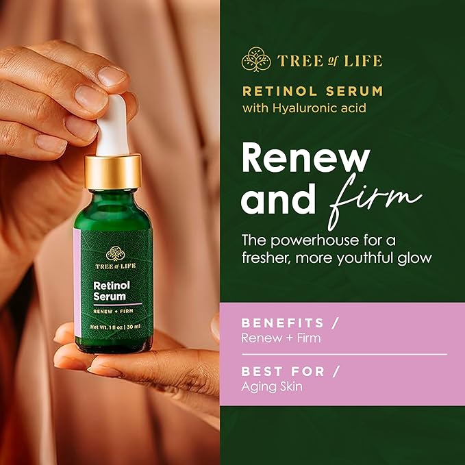 Tree of Life Beauty Facial Skin Care Set, Brightening, Firming, Hydrating, Dry Face, Dermatologist Tested - Retinol Serum and Hydrating Hyaluronic Acid - Skin Care Kit, 2 count of 1 Fl Oz