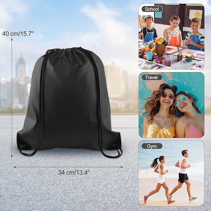 KUUQA 50Pcs Black Drawstring Backpack Bag Sack Drawstring Bags Bulk String Bags Storage Bags for Sport Gym Traveling