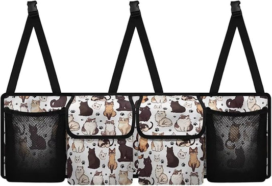 Car Trunk Organizer Cute Cat Back Seat Car Organizer Equipped with Robust Elastic Net, Hanging Trunk Storage Organizer with Lids, Space Saving Expert